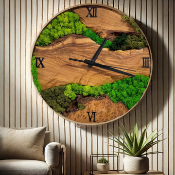 Moss and Wood Wall Art Clock
