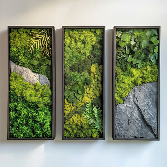 Tranquil Trio: Three-panel Preserved Moss Wall Art